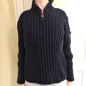 Liz Claiborne Navy Ribbed Sweater Quarter Zip 1/4 Zip Size Medium Liz & Co.